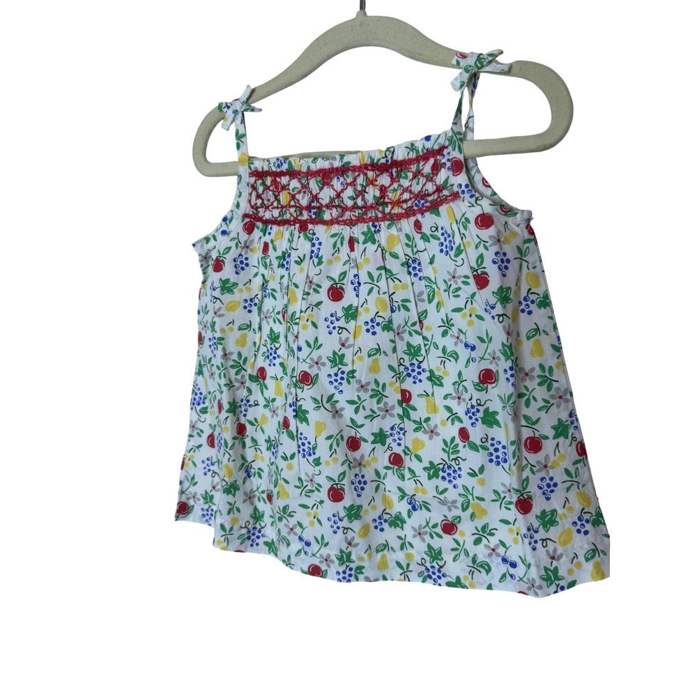 Baby Boden‎ Tank Top Girls 12-18 Months White Fruit Print Smocked Camisole